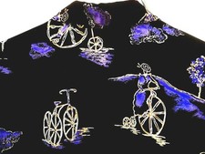 VTG 80S XL 1X PLUS ANTIQUE BICYCLE RIDER PRINT BLACK BLOUSE SHIRT POLY TOP WOMEN