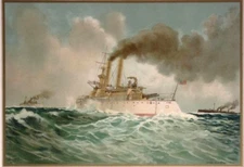 1899 Werner Co. Chromolithograph US Navy First Class Battleship IOWA