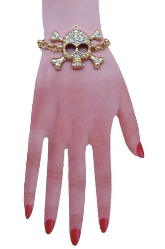 Fun Women Bracelet Gold Metal Chain Skeleton Skull Charm Jewelry Charming Groovy - Picture 11 of 12