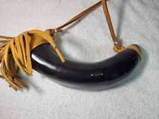 Bone Bull Horn Hunting Bugle Mouthpiece and Strap vtg 10"