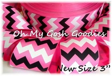 3" PINK BLACK WHITE CHEVRON ZIG ZAG STRIPE CHEER GROSGRAIN RIBBON 4 TIC TOC BOW