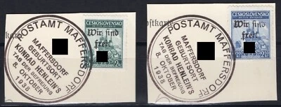 Sudetenland 1938 - Maffersdorf, Nr. 118-119 Briefstücke, Sonderstempel, Attest - Bild 1 von 2