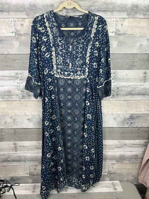 BIBA Women half Sleeve Kurta Tunic Maxi Dress 36 Boho Prairie Size 6