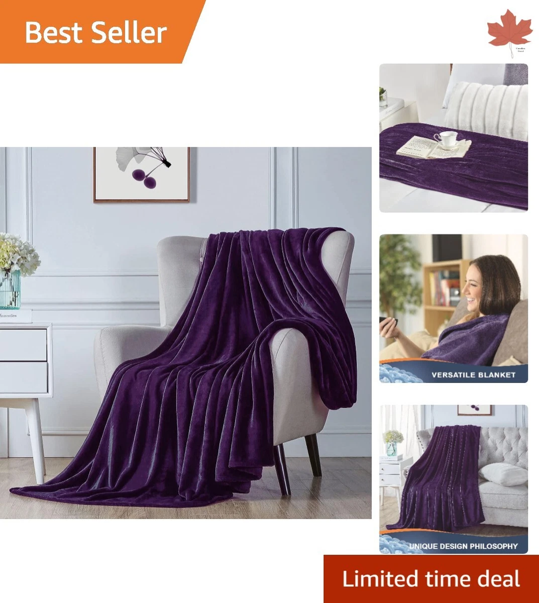 Super Soft Fleece Blanket - Durable Microfiber - Purple - 50x60