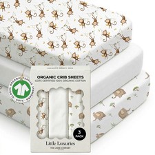 100 Organic Cotton Baby Crib Sheets 3-Pack GOTS Certified, Soft Fitted S...