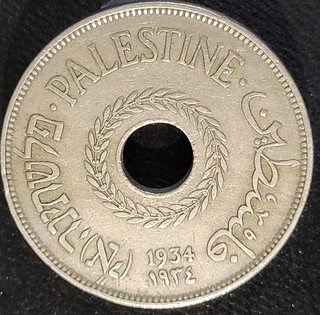 Moneda de 20 mils de cobre níquel Palestina 1934 muy bonita alta calidad