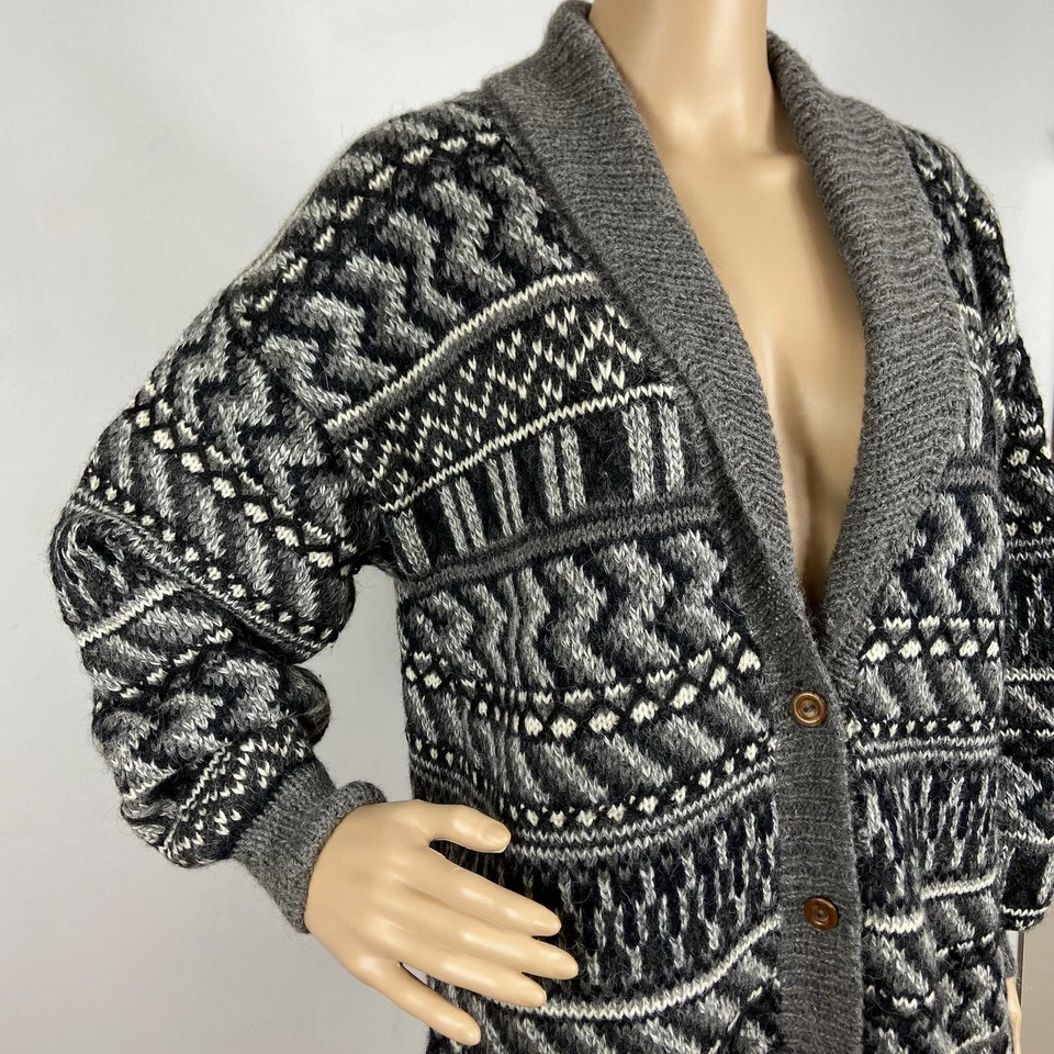 Vtg Peruvian Connection 100% Alpaca Chunky Cardigan Sz M Shawl Collar Sweater - Image 3 of 4