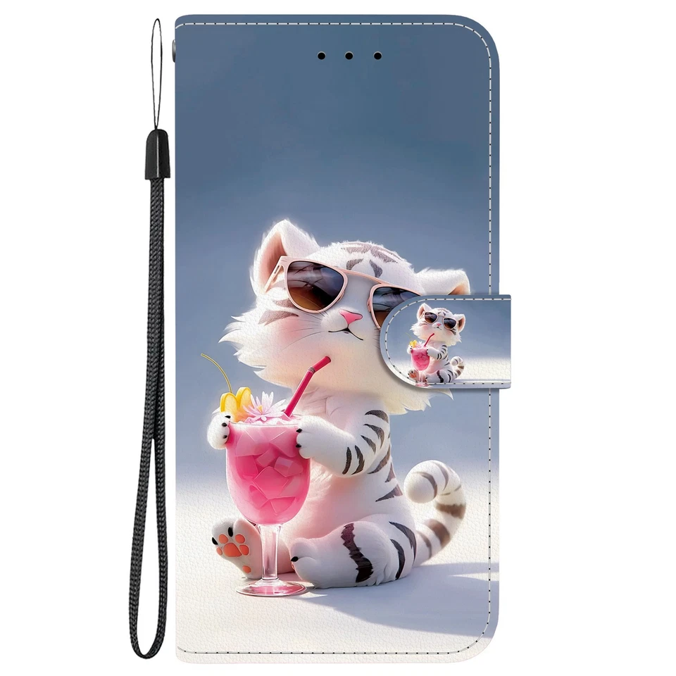 Flip Cute Cartoon Tiger Leather Card Wallet Stand Case For Various Phone Covers - Image 2 of 4