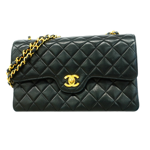 Chanel Double Flap Chain Shoulder Bag Quilted Lambskin Black with Papers #OTB429