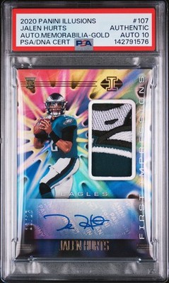 2020 PANINI ILLUSIONS #107 JALEN HURTS ROOKIE RC 16/25 PSA AUTHENTIC AUTO 10