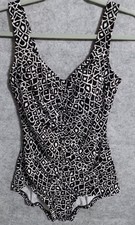 Rose Marie Reid Womens 10 Modest Ruched Tank Swimsuit Retro Cut Black  White