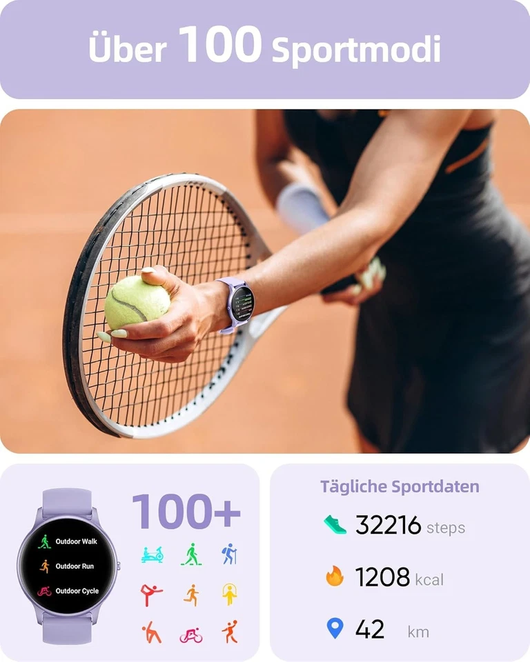 Smartwatch Damen mit Telefonfunktion Armbanduhr für Smartphone Smartuhr Geschenk - Bild 4 von 4