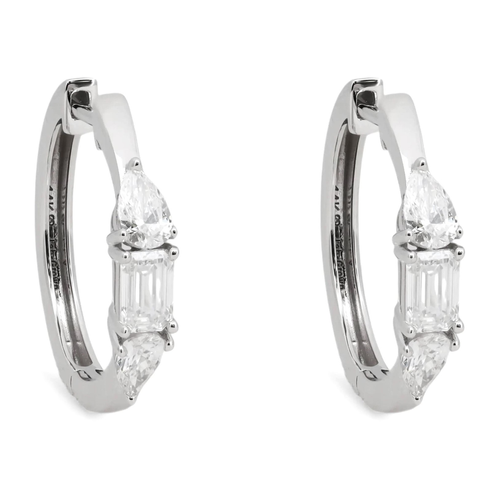 Pear & Emerald Lab Grown Diamond Huggie Earrings 14K White Gold 1.00Ctw