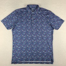 Johnnie O Polo Shirt Mens Large Blue Geometric Performance Golf UPF 50