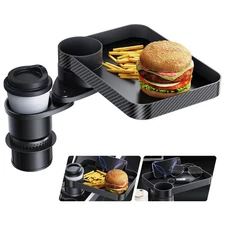 Car Cup Holder Tray Organizer, Detachable 360° Rotating Car Food Tray Table w...