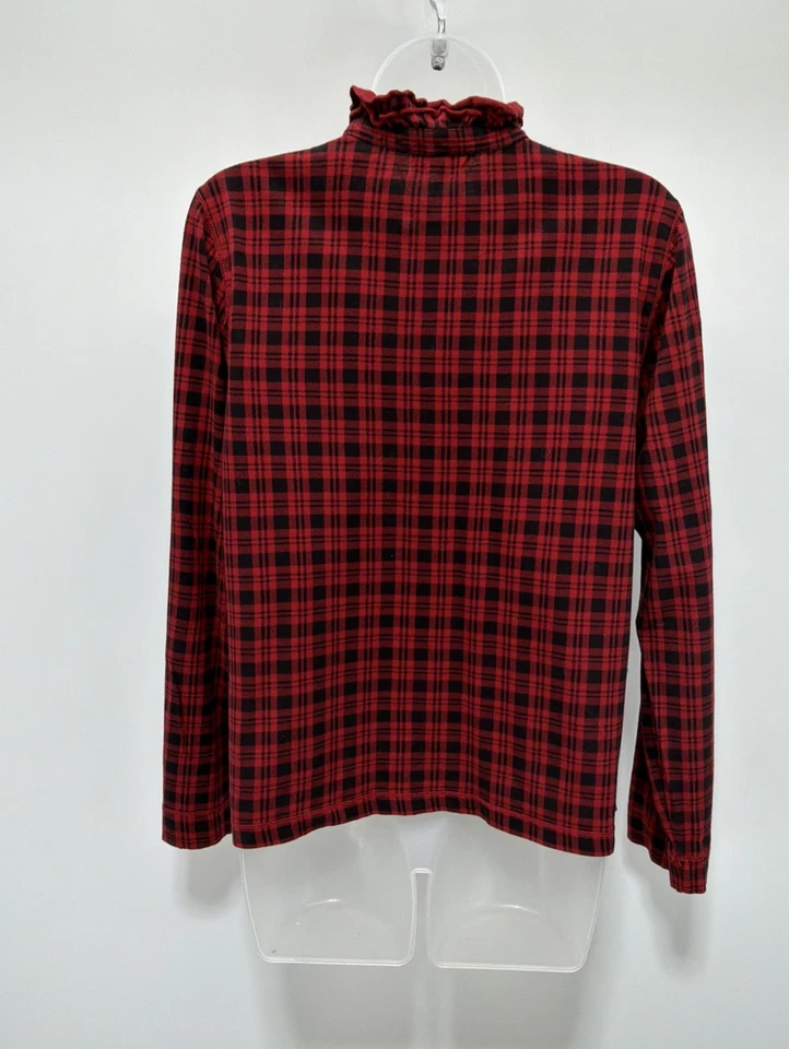 Lauren Ralph Lauren Buffalo Plaid Ruffle Shirt Top Button Long Sleeve Red Sz.L - Image 2 of 4