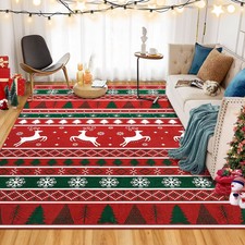 Christmas Area Rug Winter Christmas Tree and Snowflake Rug Cute Deer Non