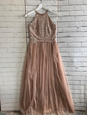 Maxi Dress Rose Gold Glam Fairycore UK 10 Sequin Tulle Prom Evening
