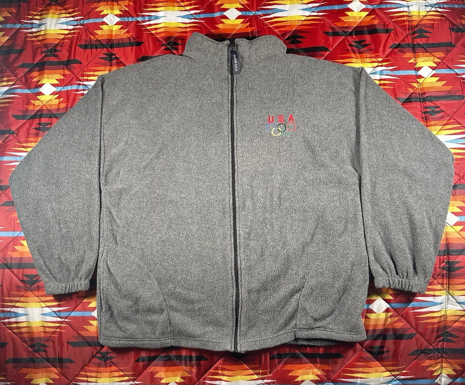 United States Olympic Committee Gray Black Fleece Jacket Adult 2XL Full Zip USA