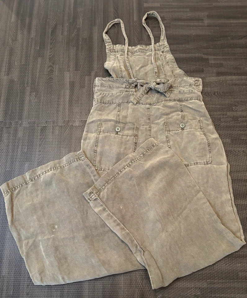 Женский комбинезон Free People маленький галстук легкий льняная смесь хаки зеленый - Изображение 4 из 4