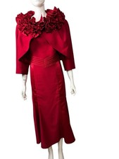 DVC Executive two-piece red formal evening gown matching cropped cape S 16