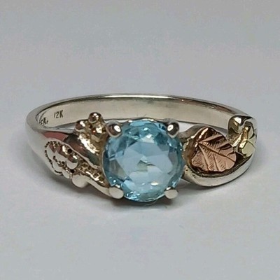 COLEMAN CO BLACK HILLS RING GOLD SILBER 925 12K GOLD BLÄTTER BLAUTOPAS GRÖSSE K1/2