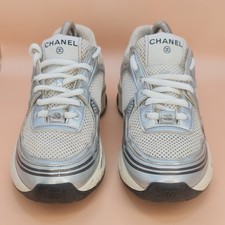 Chanel 23C Gray Silver Metallic CC Logo Lace UP Runner Sneakers EU 36 US 5.5
