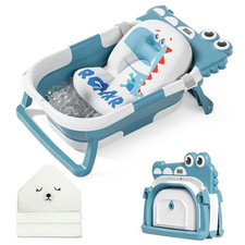 Collapsible Baby Bathtub for Newborn with Thermometer  1 Hooded Towel  Cushion