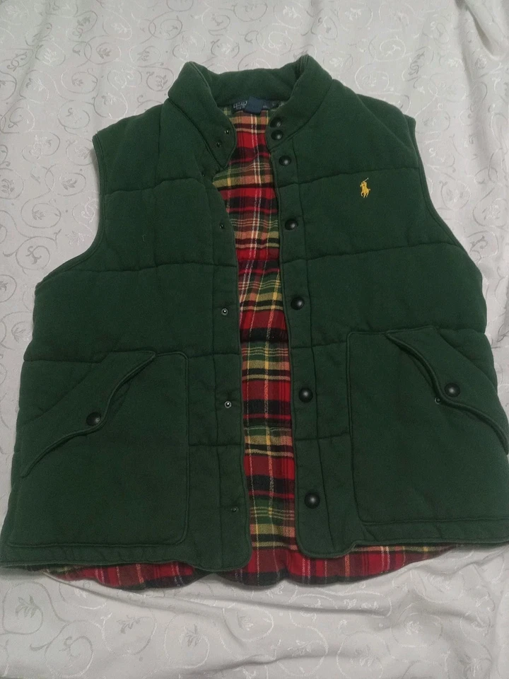 Chaleco interior de franela verde Polo Ralph Lauren vintage acolchado a cuadros grande Foto 2 de 4