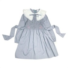 Vintage 1980s 80s Polly Finders Smocked Girls Dress - Sz 6
