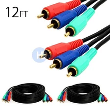 2x COMPONENT VIDEO CABLE 3 RCA 12 FT RGB HDTV DVD VCR 12 FT