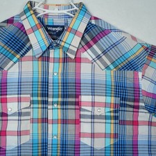 Vintage Wrangler Cowboy Cut Western Shirt Mens XL Plaid Pearl Snap USA MADE