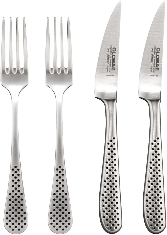 Global Steak Knife & Fork Set Stainless Steel Made in Japan Set of 2