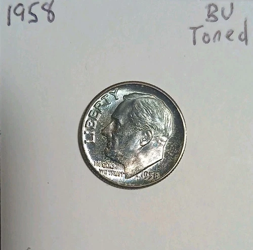 1958 Roosevelt Dime  BU Beautiful Blue Toning