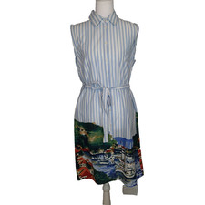 TOMMY HILFIGER Stripped Mediterranean Button Down Sleeveless Shirt Dress 4 belt