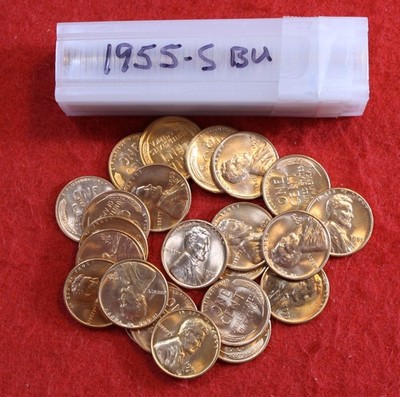 1955-S Lincoln Wheat Cent Penny 50 Coin roll BU | eBay