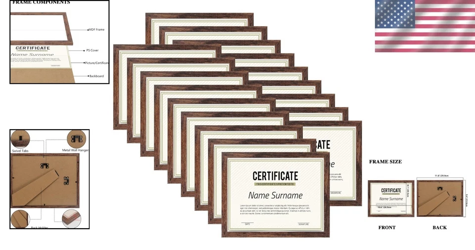 Bulk Set of 18 Distressed Coffee 8.5x11 Certificate Frames for Stylish Display - Image 2 of 4