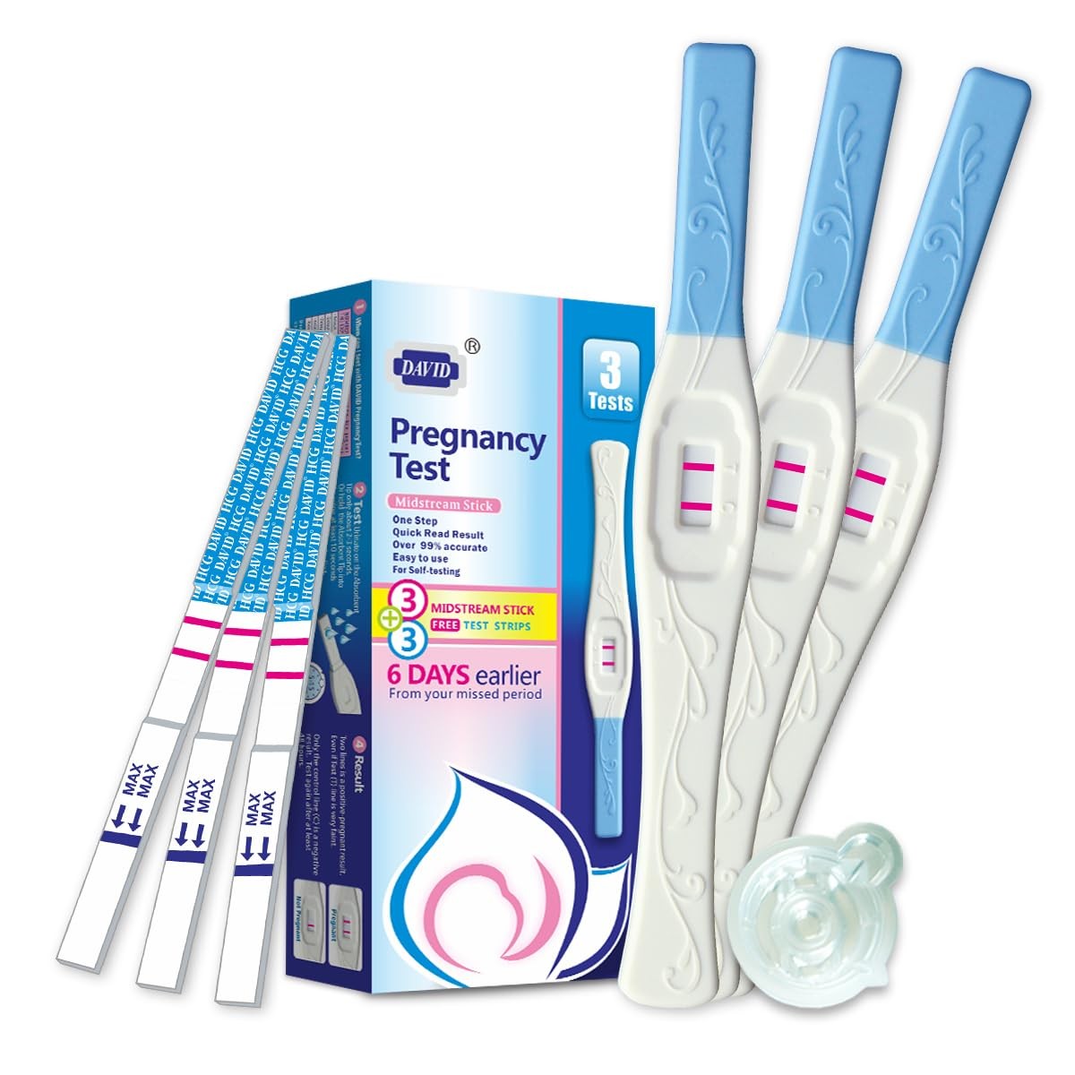 DAVID Pregnancy Test Early Detection HCG for 3 Count (Pack of 1), White