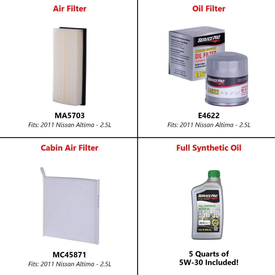 2011 Nissan Altima 2.5L Complete Cabin, Air & Oil Filter Kit (5W-30) - Image 2 of 4