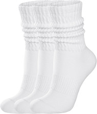 Womens Scrunch Crew Socks Retro Solid Slouch Mid Calf Cotton Athletic 6 Pack
