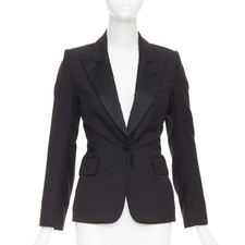 TOM FORD black virgin wool silk peak lapel tuxedo blazer IT36 XXS