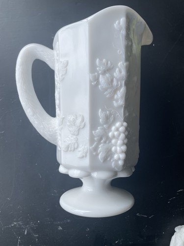 Vintage Westmoreland Milk Glass Pitcher In Paneled Grape Produced c. 1940s-1984