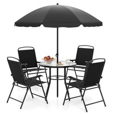 COSTWAY 6 Pieces Patio Dining Set Outdoor Table and Chairs Set with Umbrella
