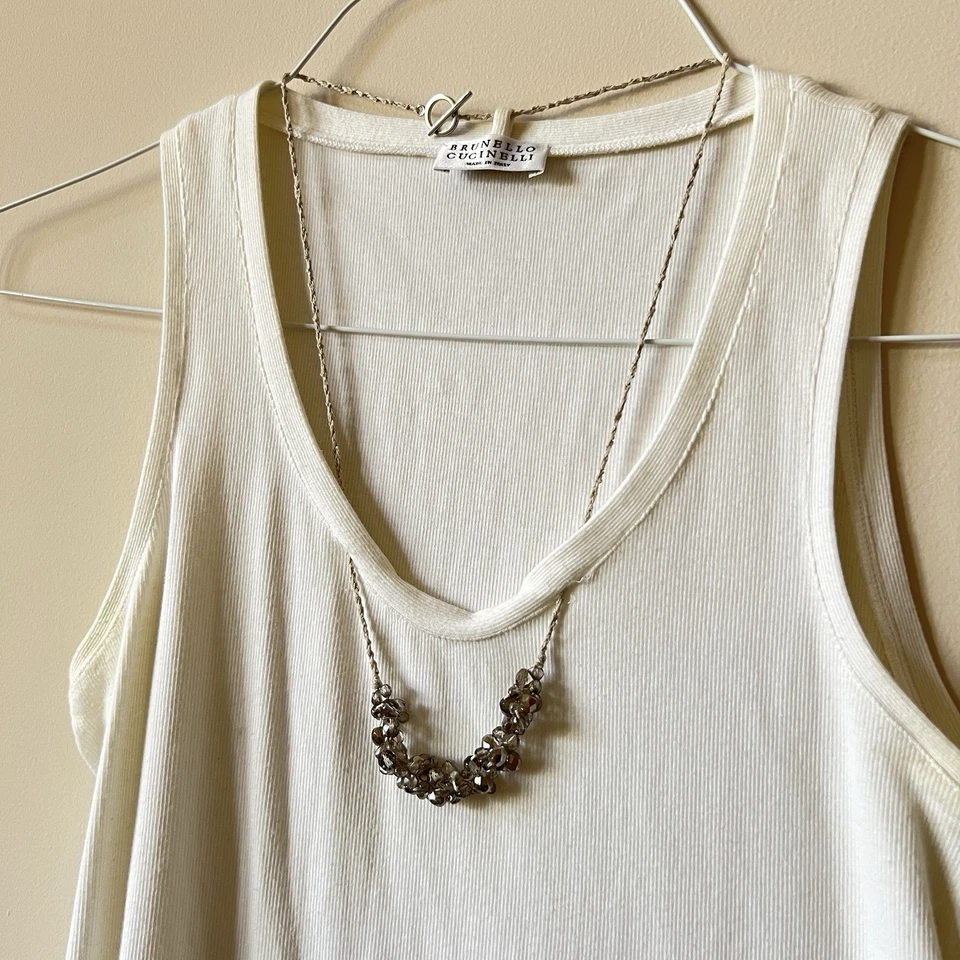 Regata branca vintage Brunello Cucinelli com colar tamanho G - Imagem 3 de 4