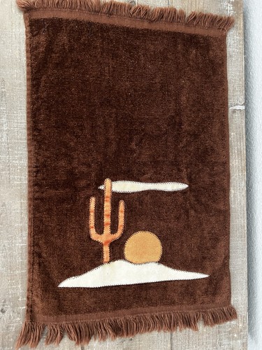 Vintage Zodiac Brown Hand Towel Southwest Applique Cactus Sunset Earthtones - Picture 3 of 4