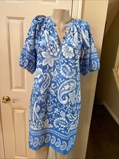 NWT Karen Kane Boardwalk Blue and White Paisley Floral puff sleeve Dress, MP