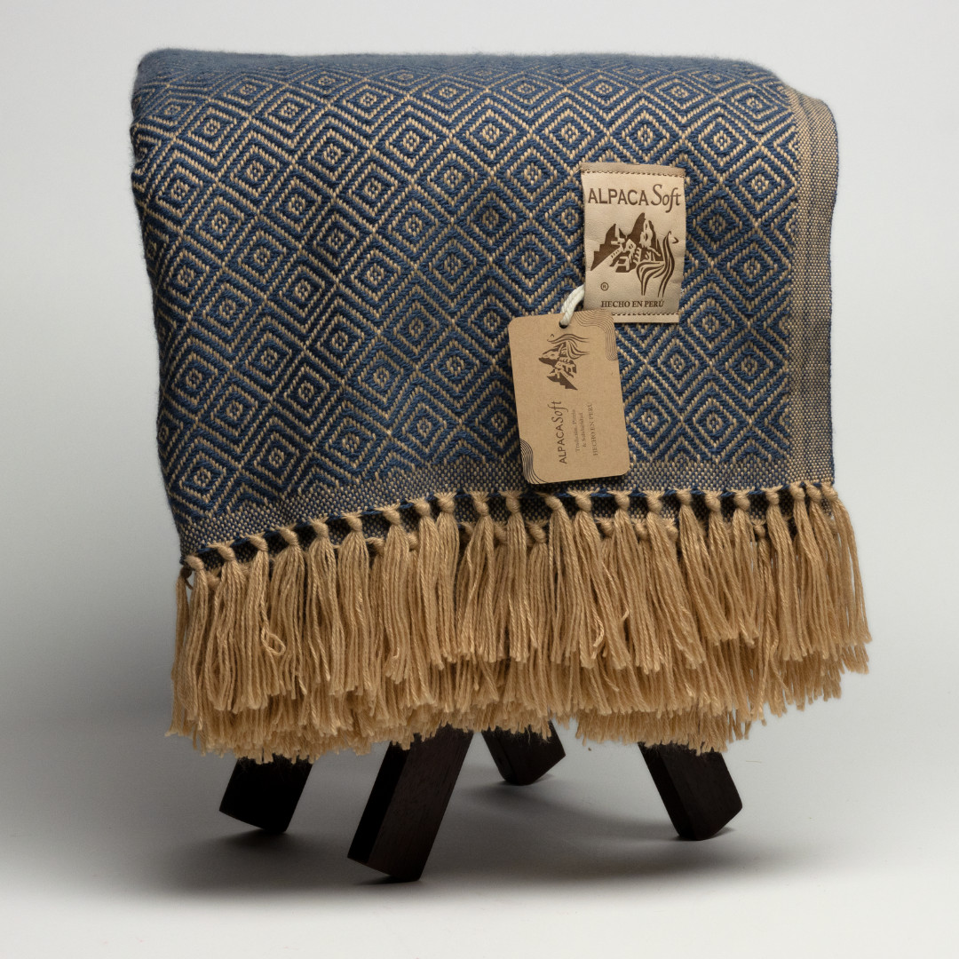 Copridivano in Lana di Alpaca Blu 200x140cm Morbido dal Perù