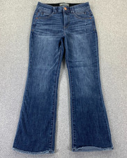 Democracy Ab Solution Itty Bitty Boot Womens 2 Blue Stretch Fits 27x26 Raw Hem