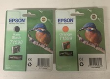 2 x Original Epson T1598 T1599 Patrone Matt Schwarz Orange Stylus Photo R2000