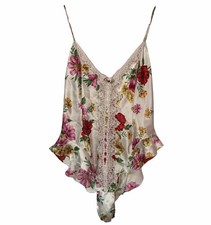 Victoria's Secret Lingerie Gold Label Satin Teddy Flutter Floral Vintage 80s M